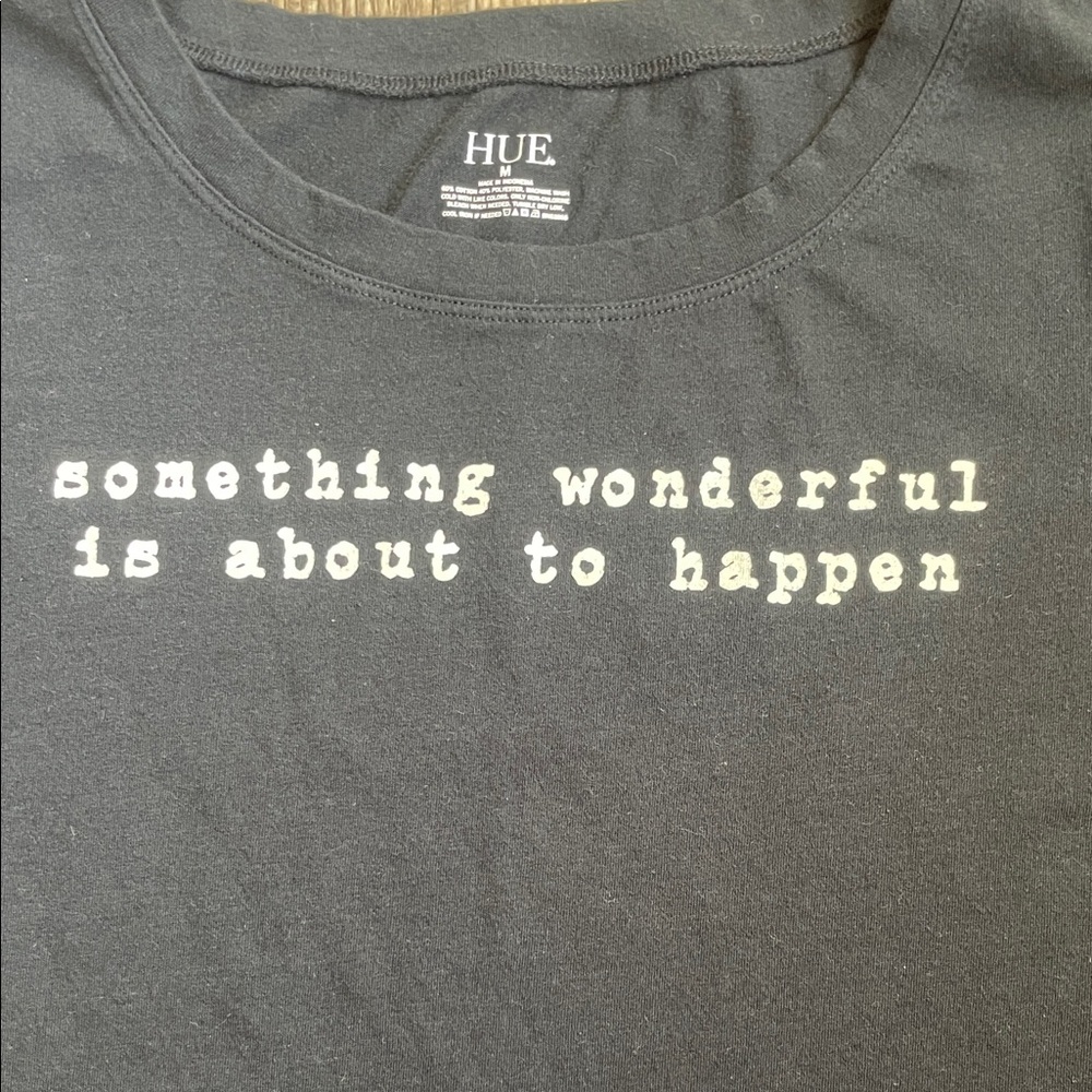 HUE Women’s Black Short Sleeve Tee with Positive Message‎ Size M - Picture 3 of 6